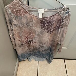 Chico's Elegant Blue and Brown Long Sleeve Top